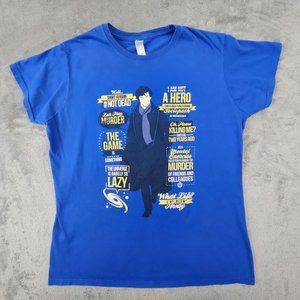 Sherlock Holmes T-Shirt Women's Large * Blue Short Sleeve BBC TV Graphic Print‎